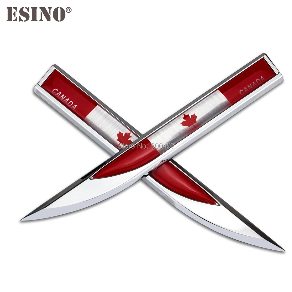

2 x Car Body Fender Side Metal Chrome Zinc Alloy Knife Side Flag of the Canada Emblems Badges Decals Stickers