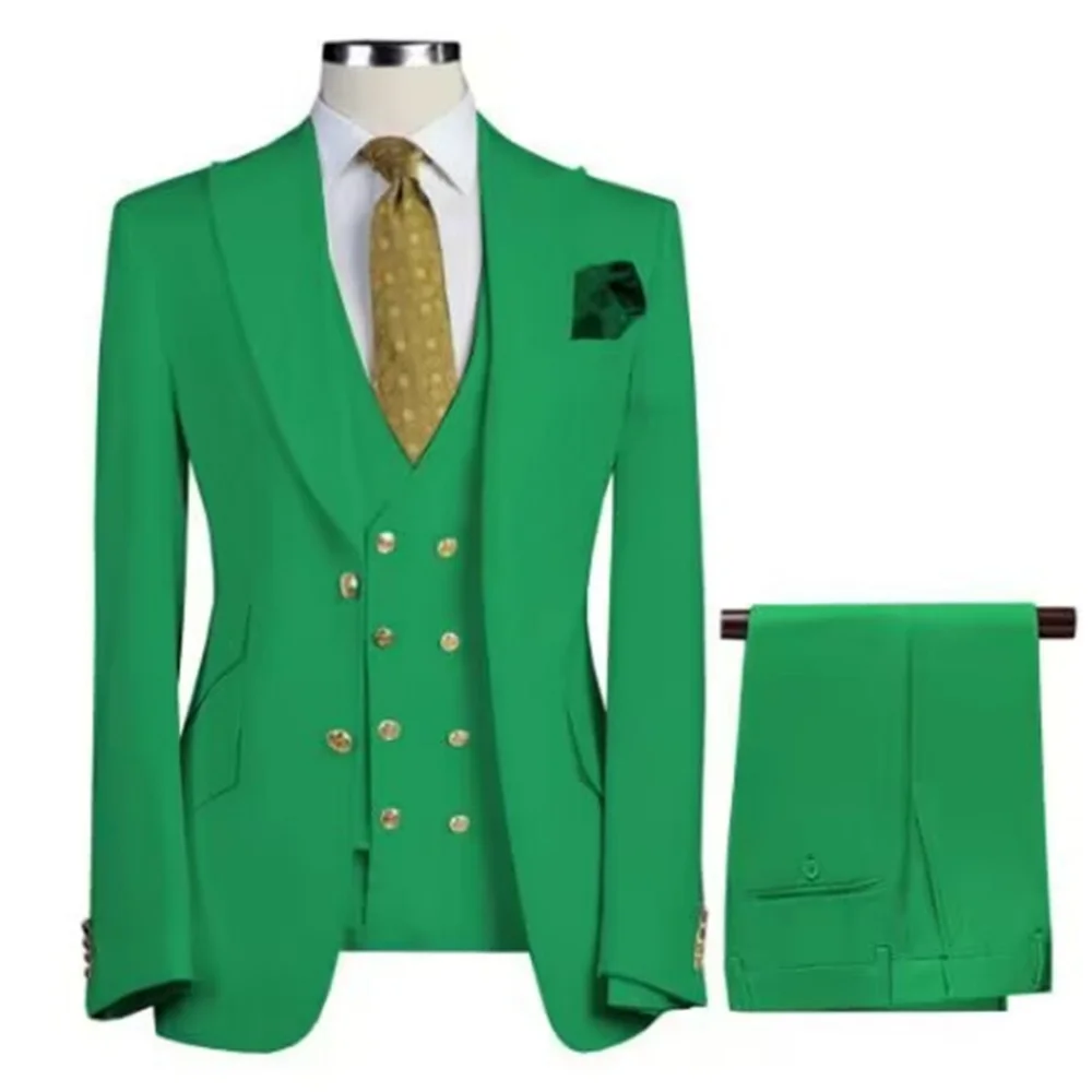 

Suits for Men Slim Fit Groom Wedding Tuxedos Peak Lapel Business Formal Party Male Blazer Vest Pants 3 Piece Costume
