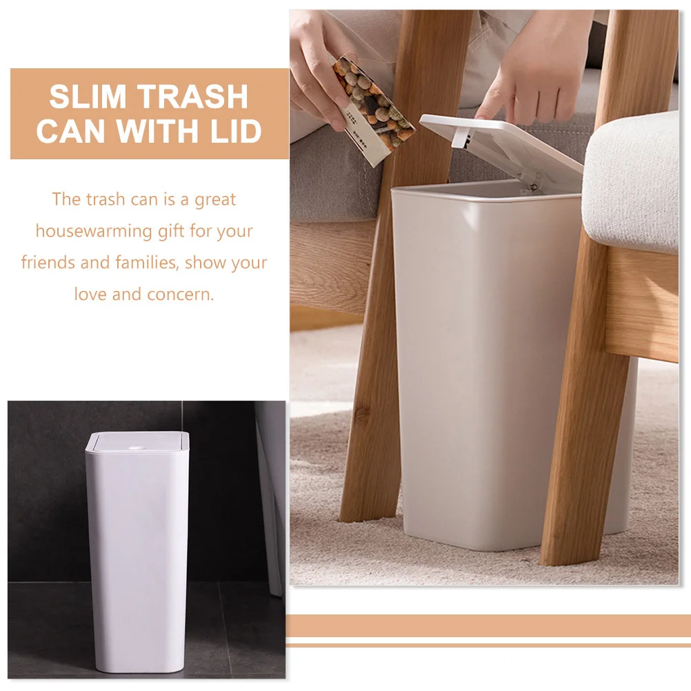 

Portable Trash Can with Lid for Bedroom Bathroom Kitchen Slim Plastic Garbage Can Room Waste Basket Household Accessory