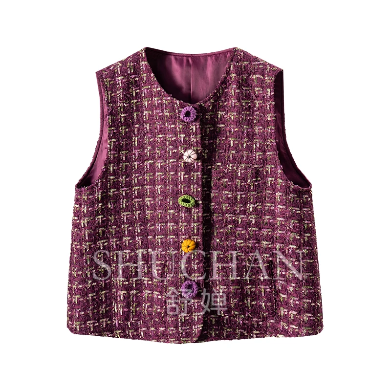 

Tweed Roun Neck Vest Jacket Female 43E0 Abrigos Mujer Invierno 2025 Casacas Para Mujer Invierno Vest Women