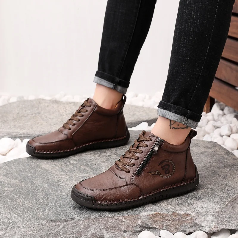 New 2026 Handmade Leather Men Boots Fashion Autumn Sneakers Breathable Design Men's Casual Shoes Outdoor Men Ankle Winter Boots