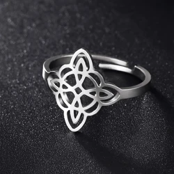 Teamer Women Witchcraft Witch Knot Ring Gold Color Adjustable Stainless Steel Finger Rings Vintage Wicca Amulet Jewelry Gift