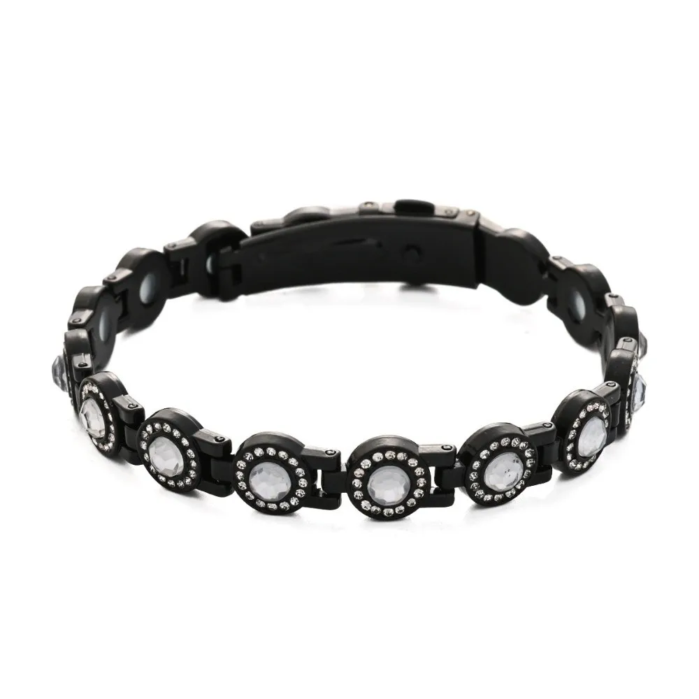 Stainless Steel Magnetic Bracelet High Polished Fashion Anti Static Bangle Smooth Magnet Rhinestone Wrist Chain Business Gift