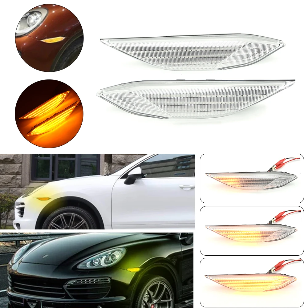 Car Indicator Turn Signal LED Dynamic Light 2Pcs For Porsche Cayenne 958 92A 2010-2014 Side Marker Amber Lamps Repeater Blinker