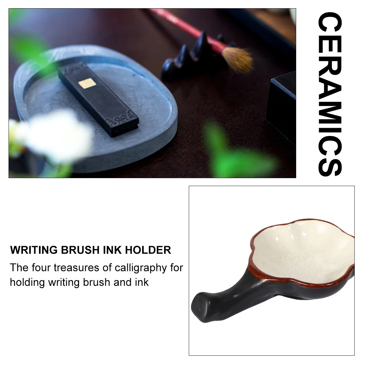 

Ice Crack Ceramic Ink Plate Polished Bottom Smooth Glazed Surface Writing Brush Pen Holder Calligraphy Painting Tool Color