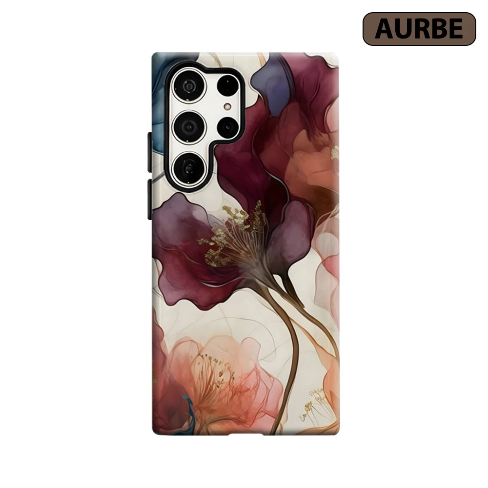 Gilded Translucent Blooms Phone Case for Samsung Galaxy S26 S25 Ultra S24 S23 Ultra Plus Shockproof Double Layer Back Cover