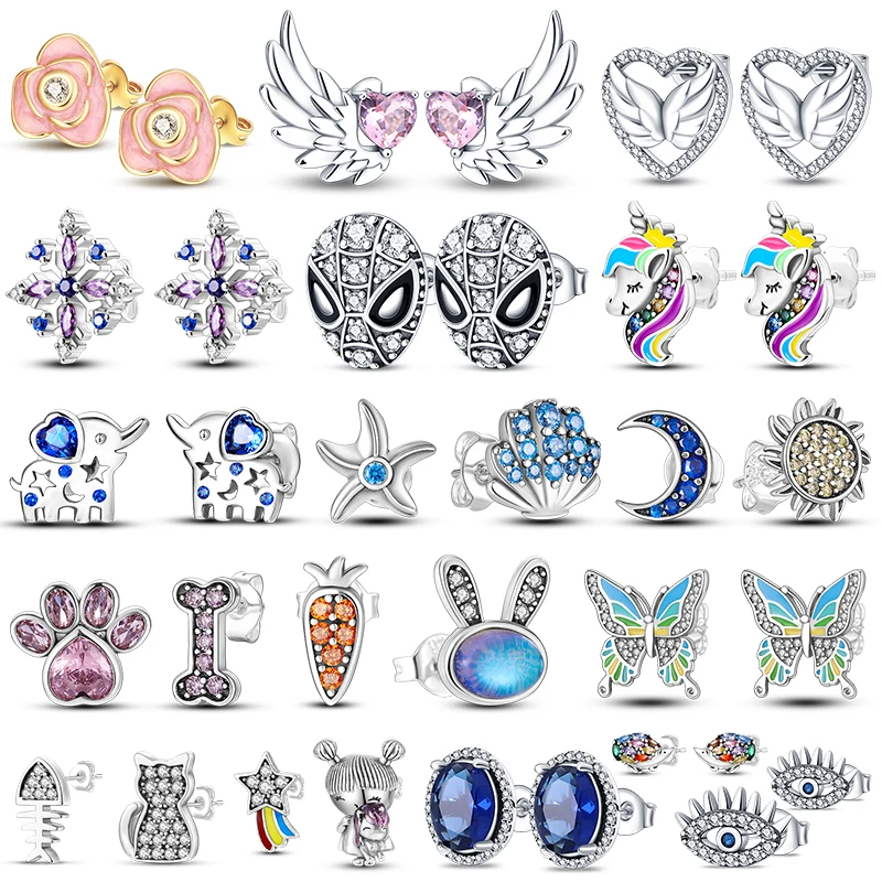 

Spider Hero Mask Stud Earrings 925 Sterling Silver Ladies Unisex New In Color Gemstone Heart Wings Various Stud Earring jewelry