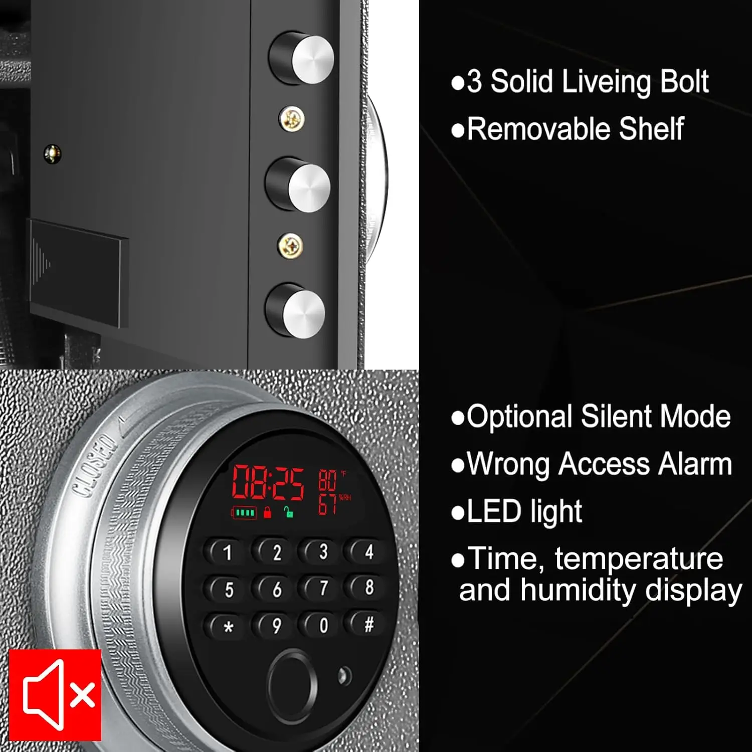 Biometric Safe Box, Fingerprint Cabinet Gun Safe With Time, Humidity, Temperature Display, Perfect for Home/Office/Hotel-13.75 x