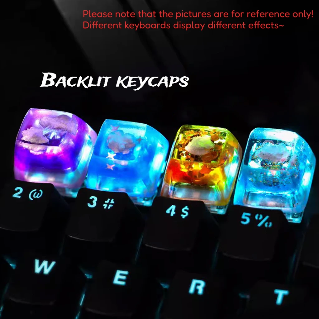 

4pc/set Personalized Starry Sky Night Sunrise Cloud Handmade Keycaps Artisan Resin Mechanical Backlit Keyboard RBG Keycap For PC