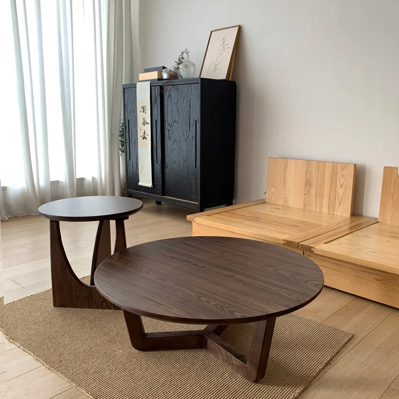 B Solid wood round coffee table high and low combination household sofa edge few small round table tea table