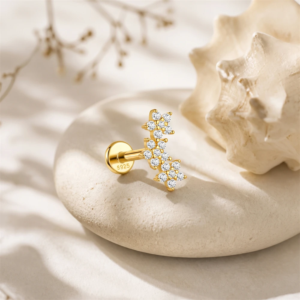 AIDE 925 Sterling Silber Fünfblättrige Blume Pferdeaugen CA Zirkon für Damen Knorpel Helix Flachrücken Piercing Ohrring Party Geschenke – Detail 23