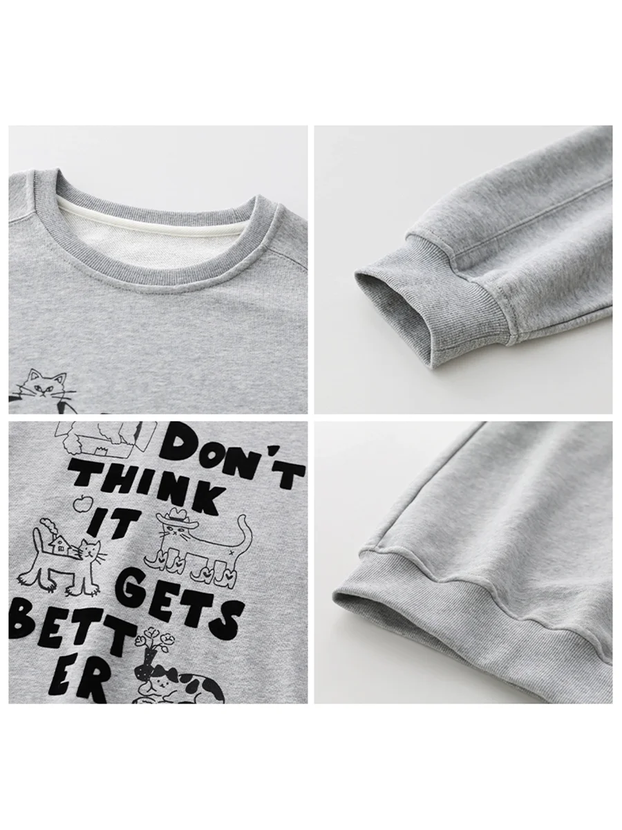 Chique ven pulôveres femininos de manga comprida solto casual o pescoço de pelúcia impresso feminino topo estilo preppy outono inverno 2025