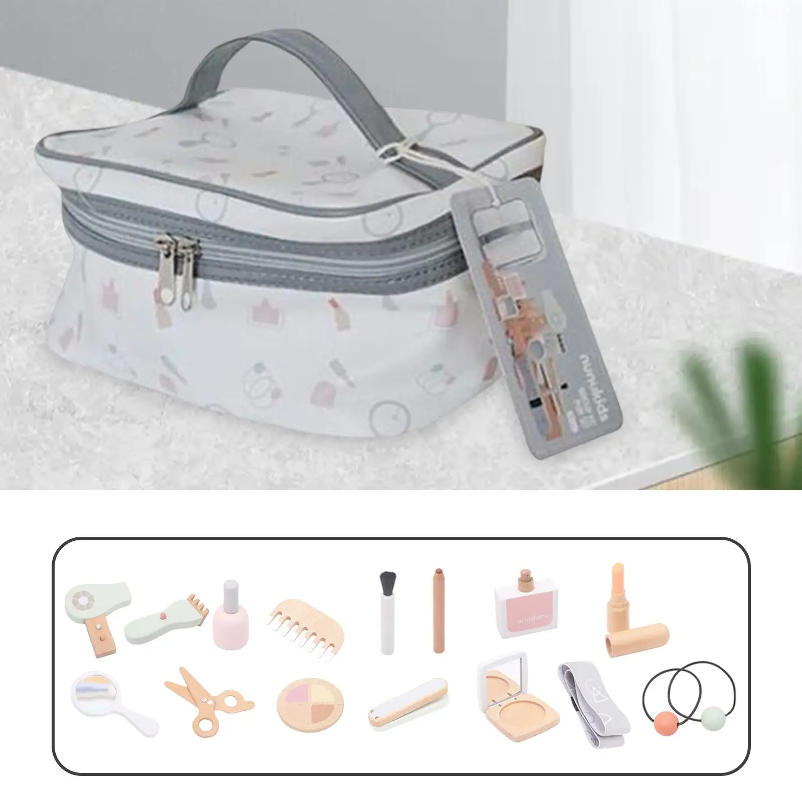 

Wooden Girl Pretend Play Makeup Set Role Play Lipstick Brush Scissors Comb Gifts for Girls Age 3, 4, 5,6