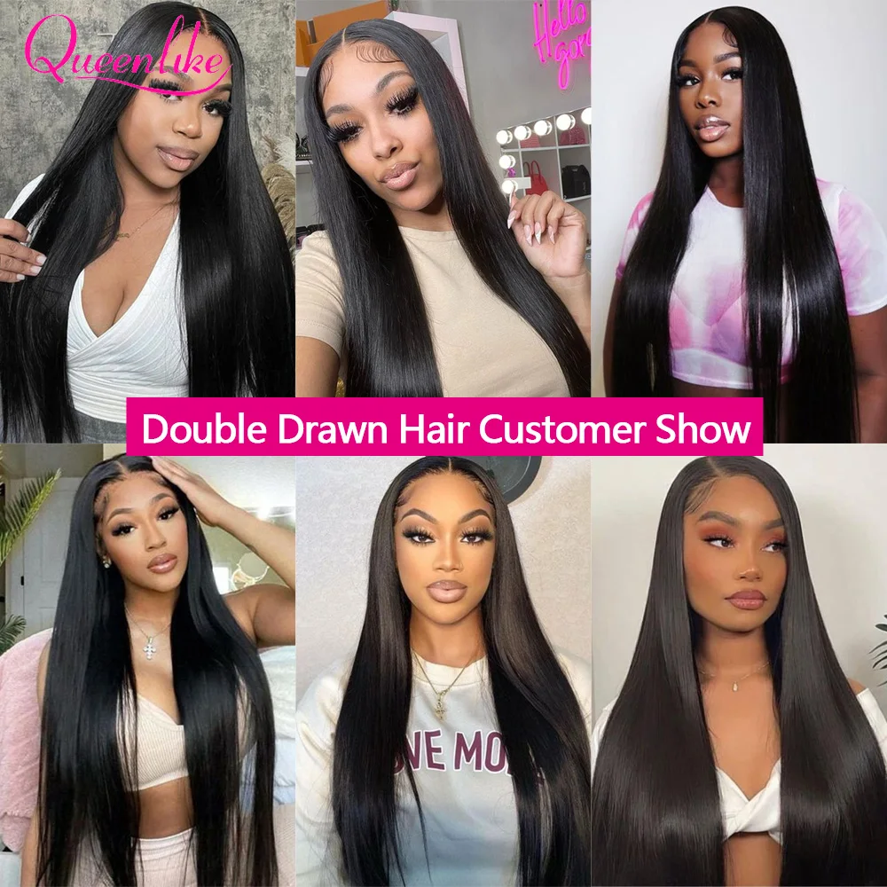 Queenlike 15A Double Drawn Bundles 100% Human Hair Bundles with Closure Straight Raw Hair Bundles with 4x4 Lace ClosureClosures