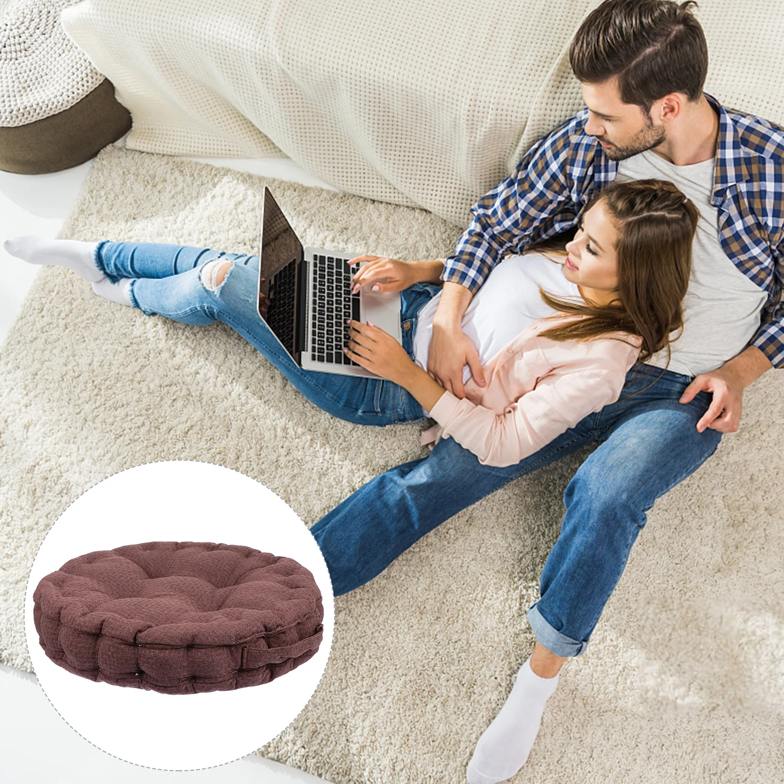 

1Pcs Round Seat Cushion Floor Pillow Chair Pad Breathable Linen Soft Cushion Thickened Cotton Filling for Living Room Bedroom