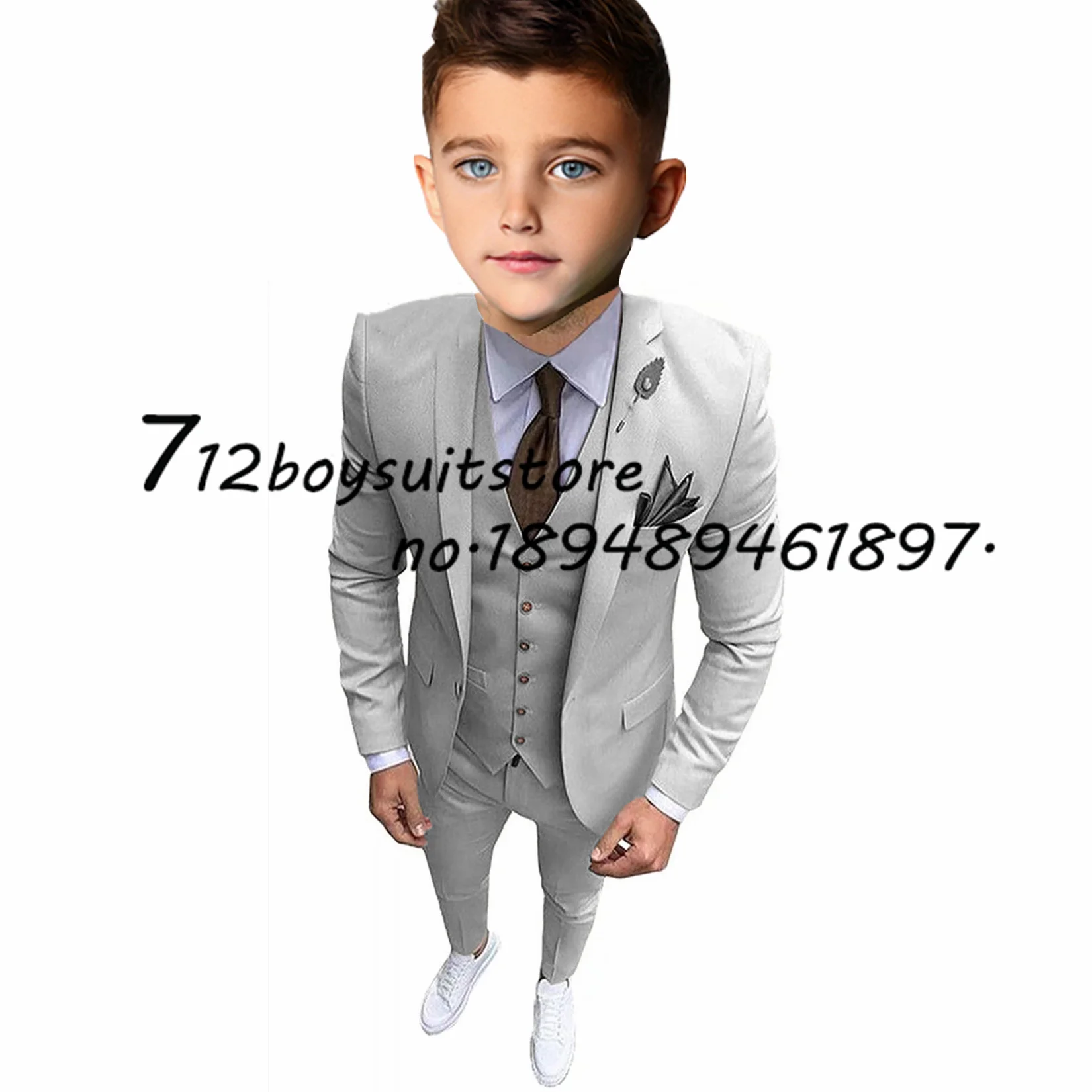 Smoking de casamento para meninos, jaqueta, calças, colete, blazer infantil, roupas Slim Fit infantil, roupas da moda, 3 peças