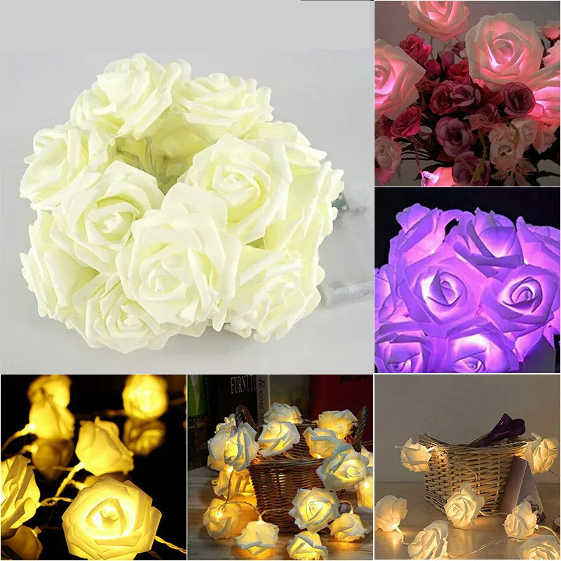 2M 20LEDs Rose Blume Fee Lichter Batterie LED String Licht Urlaub Weihnachten Valentinstag Hochzeit Girlande Dekoration