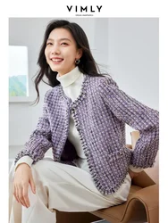 Vimly O-neck Short Tweed Jacket 2023 Winter Thick Coat Female Luxury Elegant Purple Plaid Button Up Jackets New Outerwear M2937