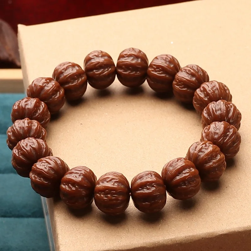 Jade Brush Wild Monkey Carving Coarse Band Jingbaleng Bracelet Stump Short round Walnut Collectables-Autog