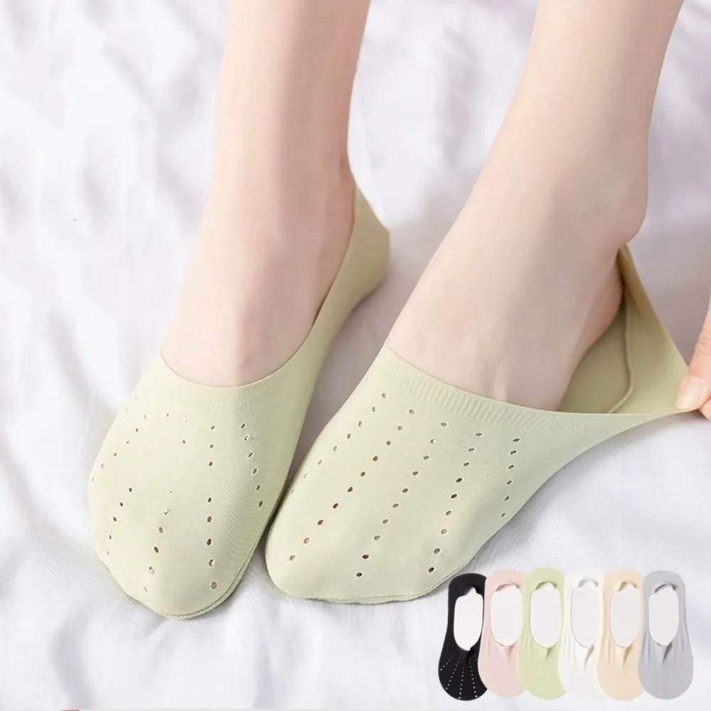 

6Pairs Simple Mesh Invisible Short Socks Anti Slip Breathable Ice Silk Boat Socks Solid Color Hosiery Summer Thin Socks Summer