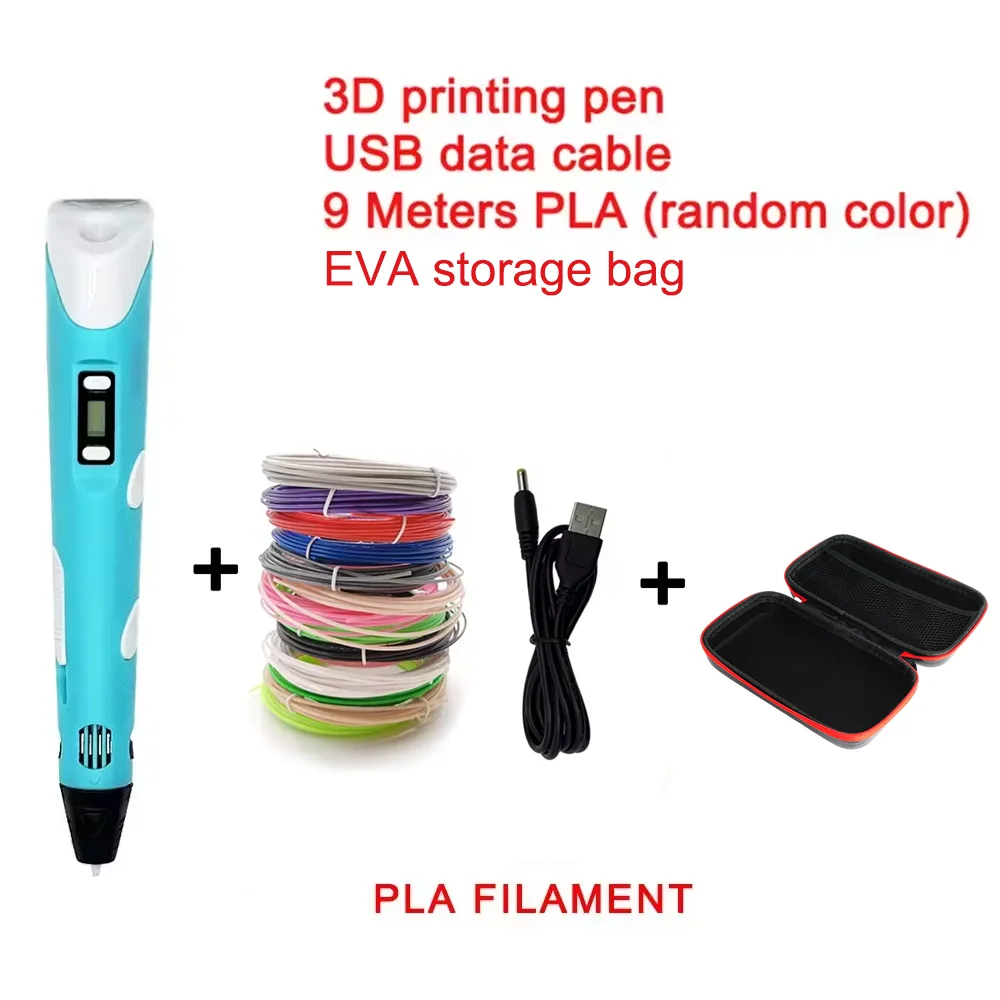 Elektronische 3D-printpen met 9M PLA-verbruiksartikelen Hoge temperatuur 3D Graffiti Tool Intelligent speelgoed Kerstverjaardagscadeau