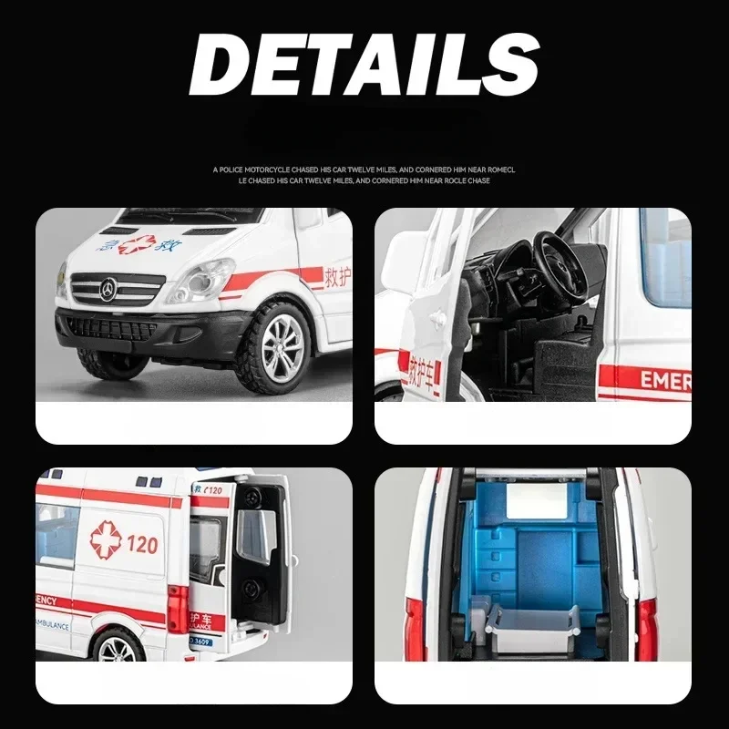 techniczna 1:36 Mercedes Benz City Service Vehicle Public Security Fire Special Police Ambulance Alloy Model Sound Light Echo Zabawka dla dzieci