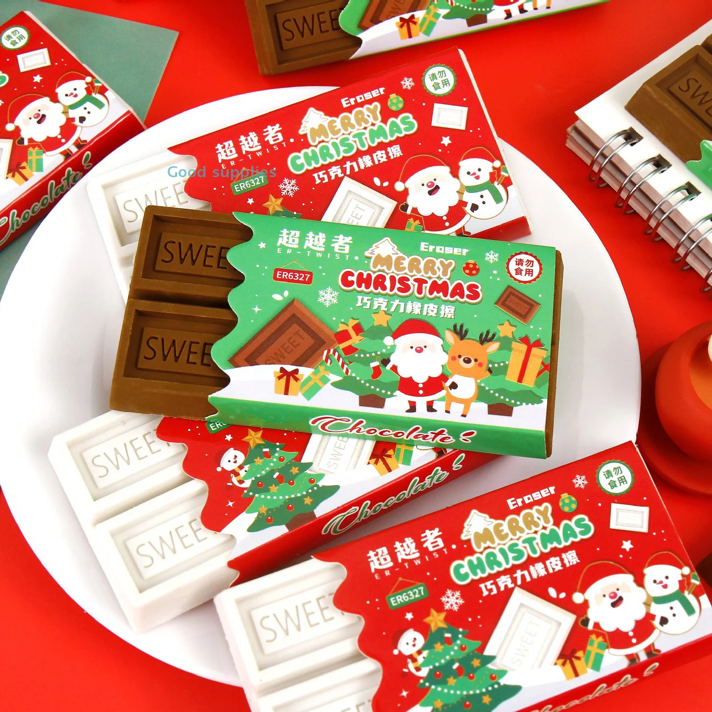 1PC Kawaii Chocolade Mode Gum Grappige Tekening Leuke Rubber Student Briefpapier Creatieve Schoolbenodigdheden Kerstcadeau