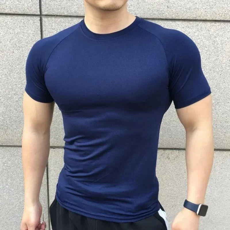 gyms Tight sports T-shirt  Men Summer Short Sleeve Fitness T Shirt Running Gym Compression T Shirt High Quality elasticity Tops