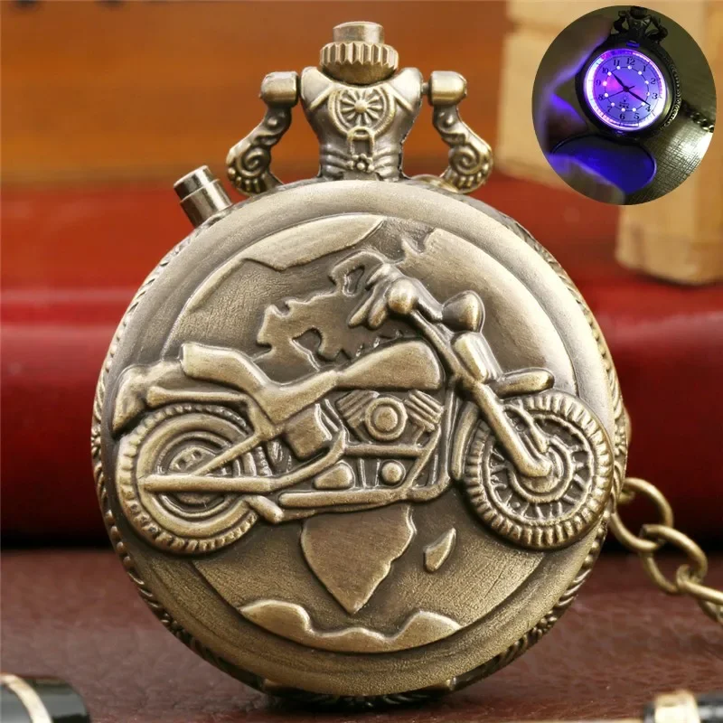 

Creative Luminous Display Clock Analog Quartz Pocket Watch Pendant Chain Motorcycle Motorbike Light Watches Clock for Men Women