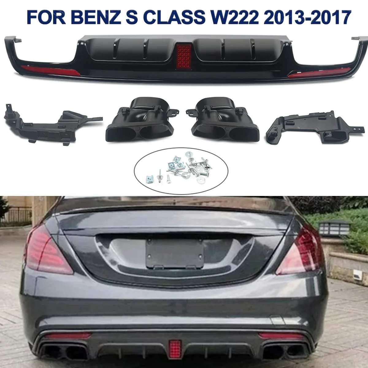 Gloss Black Rear Bumper Diffuser For Mercedes Benz W222 2013-2017 With AMG-Line