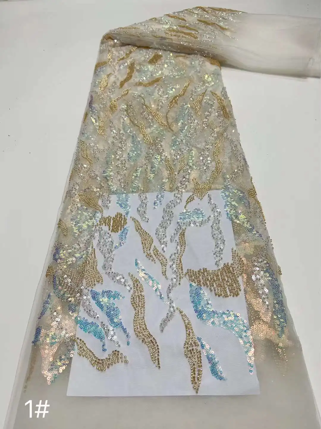 

Pretty Colorful Beads Sequins embroidery French tulle net African Sequined Fabric Lace For Evening dresses Weddings Party