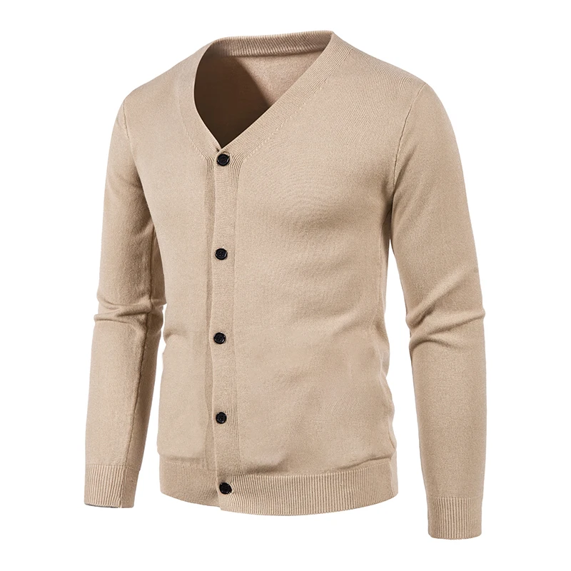 

2024 Spring Autumn Knit New Pure Color Sweater Men Trend V-Neck Sweaters Loose Warm Cardigan Sweater Outerwear