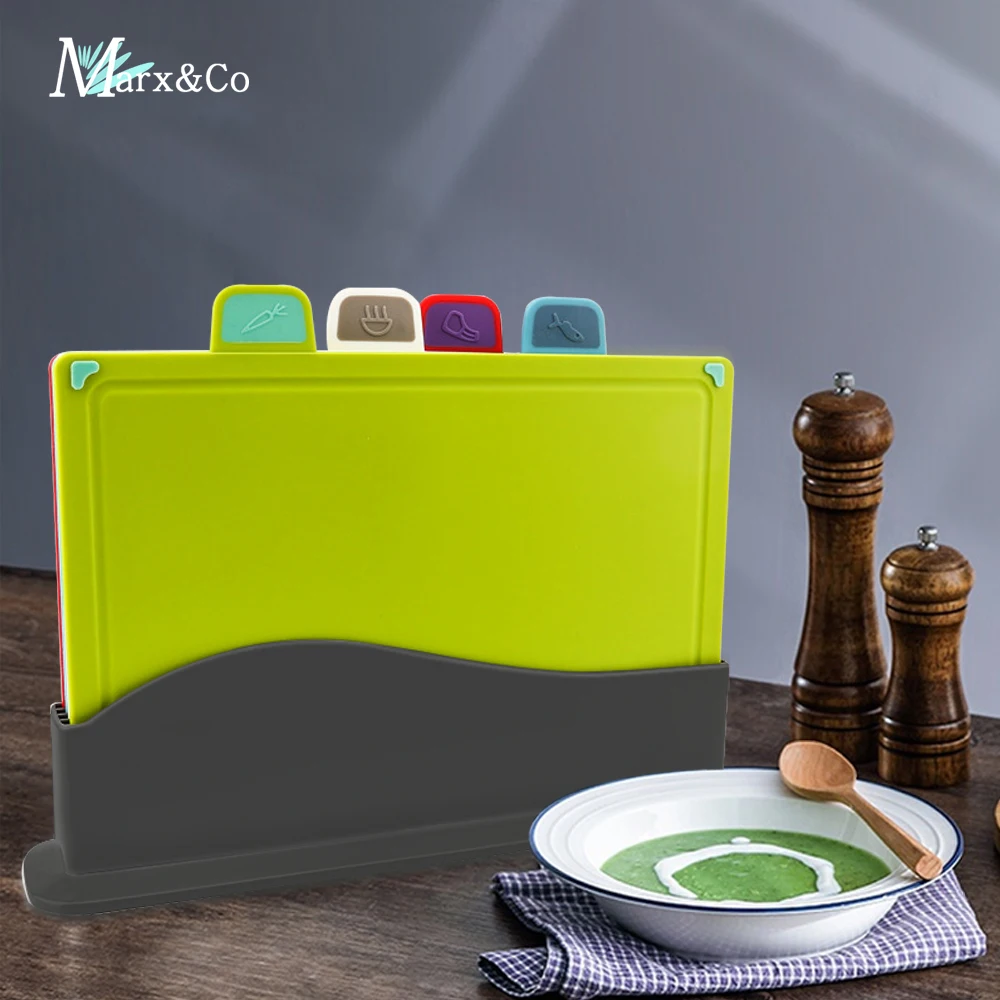 Plastic Cutting Board Set For Kitchen with Holder Non-slip Vegetable Fruits Meats Bread Durable Chopping Blocks Dishwasher Safe