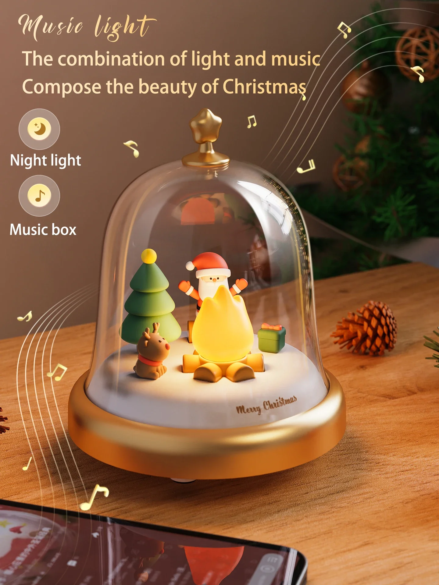 Santa Claus Transparent Night Light Soft Light 2000K Gift Night Light, Christmas Birthday Gift for Children Night Light
