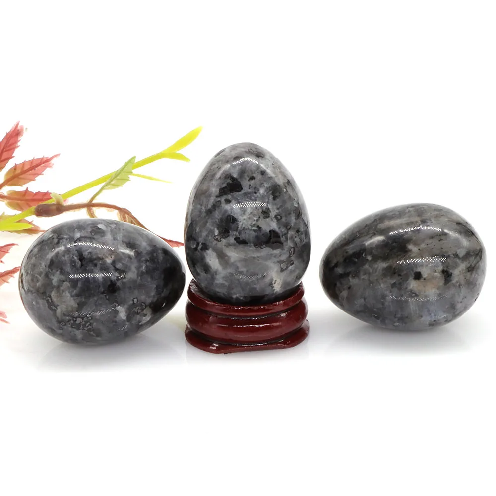 

30x40mm Natural Gemstone Larvikite Labradorite Egg Shaped Reiki Healing Crystal Massage Stone Spiritual Decoration With Stand
