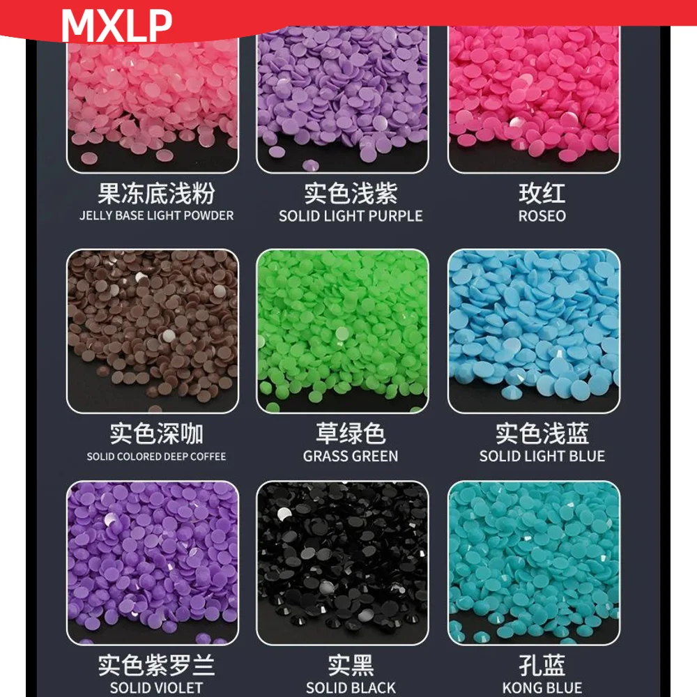 Size 3mm 4mm 5mm solid color jelly resin flat back rhinestones, used for DYI nail jewelry mobile phone case, size ss10 ss16 ss20