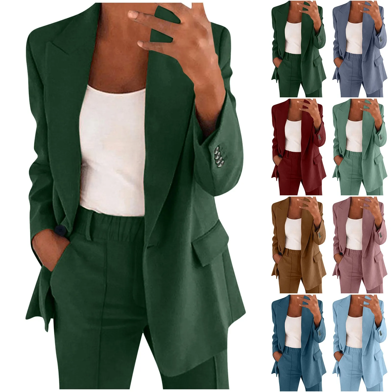 Homecoming Pantsuits for Teens Women Two Piece Lapels Suit Set Office Business Long Sleeve Button Formal Dress Pant Suit Women