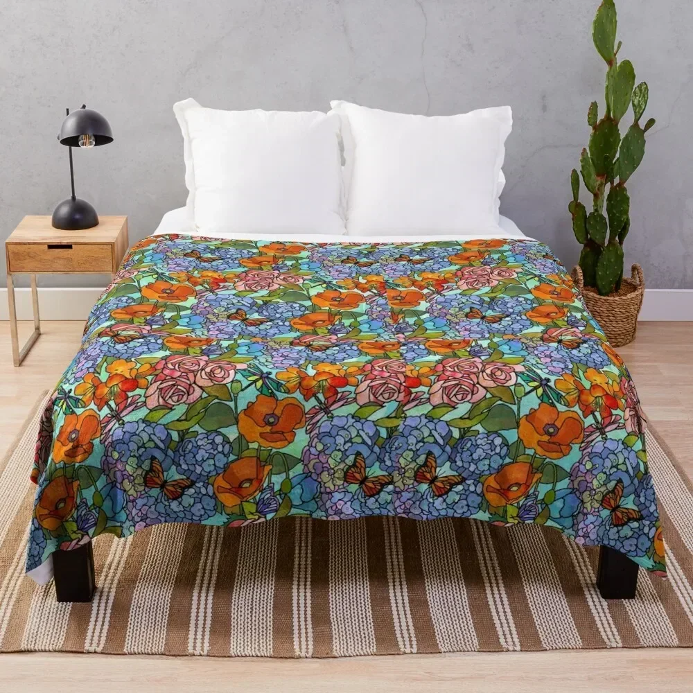 

Stained Glass Floral Collage Throw Blanket Modern Design Soft Blanket for Home Decor