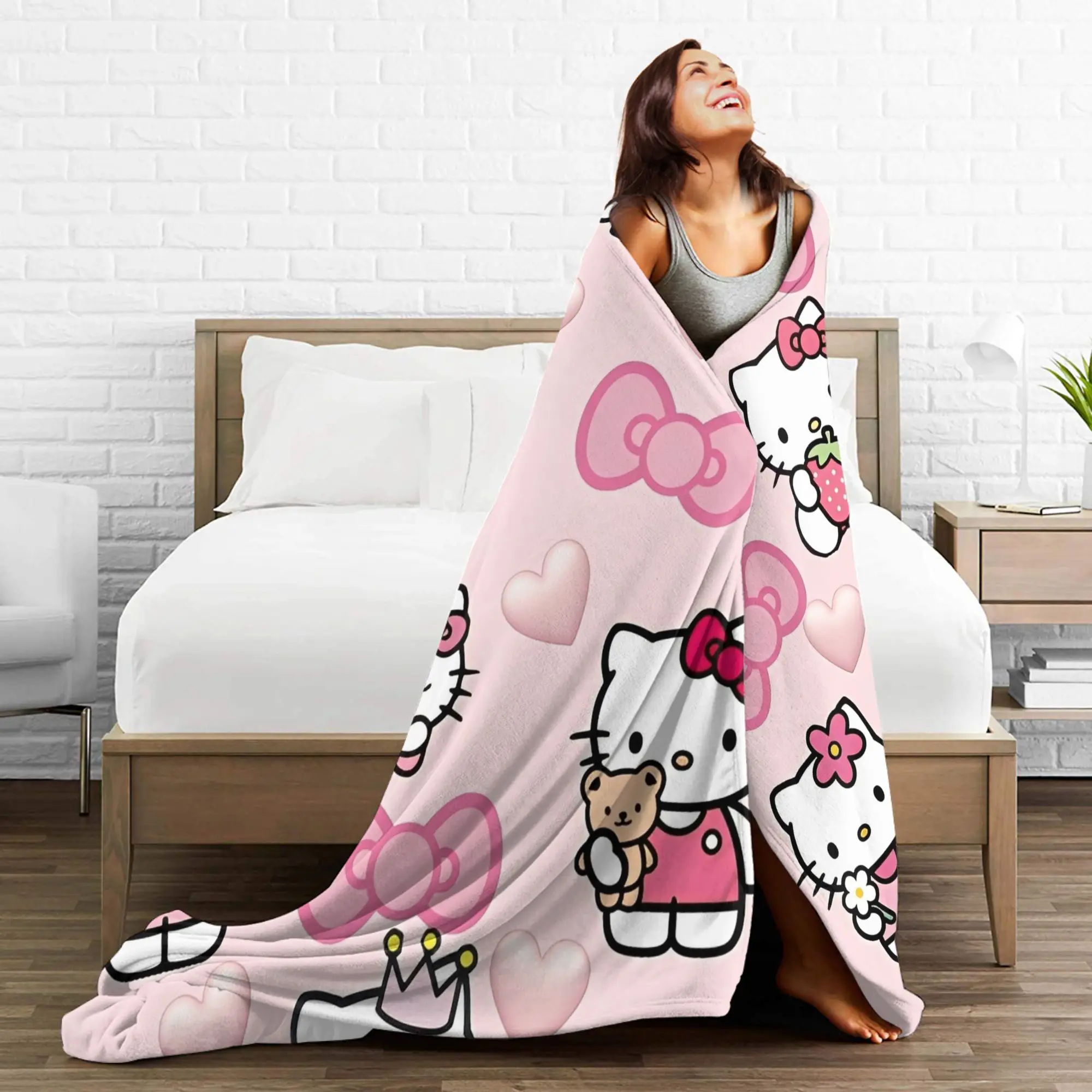 Super Warm BlanketsChild Camping Hello Kitty  Throw Blanket  Flannel Bedspread For Outdoor Novelty Sofa Bed Cover