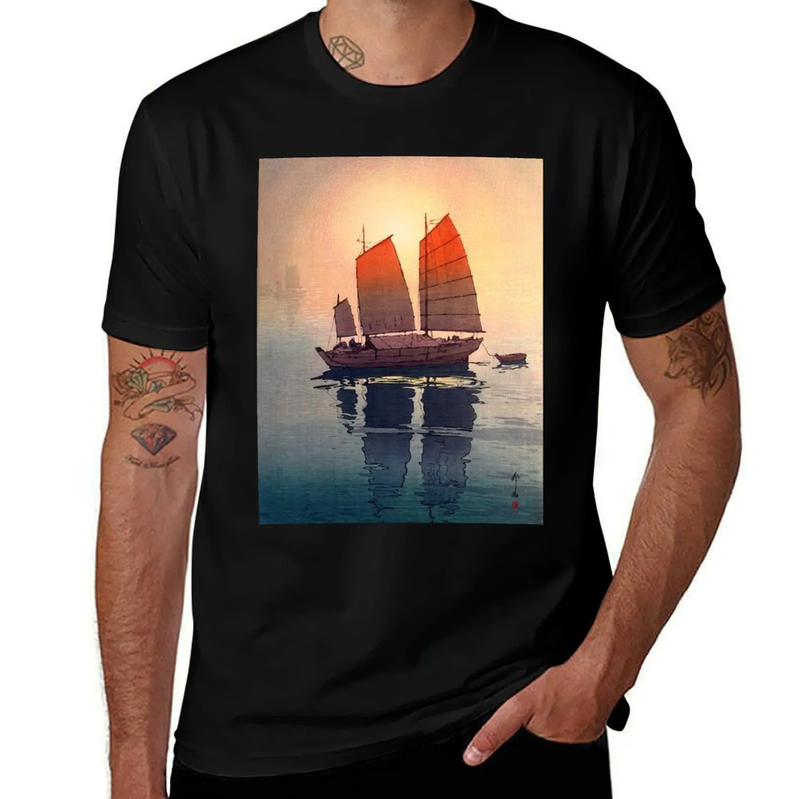 Yoshida Hiroshi - Sailing Boats in the Morning T-Shirt Casual Basic Street Style T-Shirt