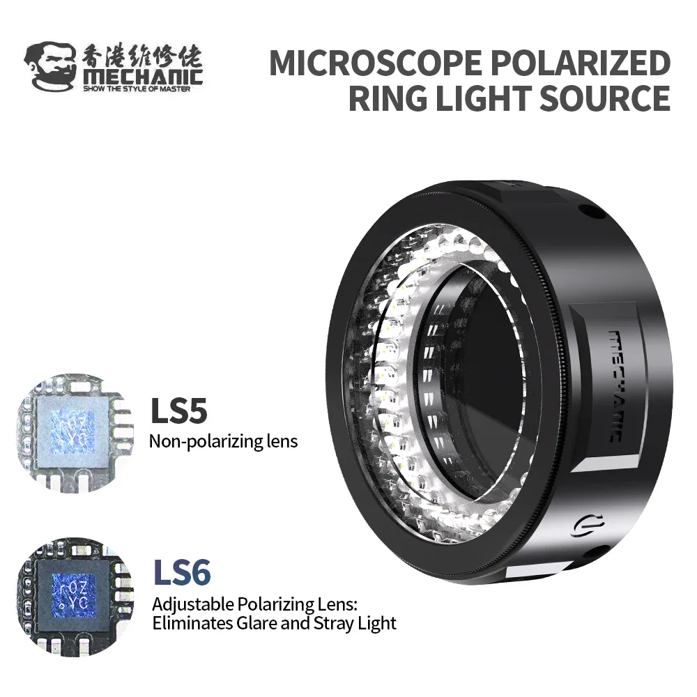 MECHANIC LS5/6 Microscope Ring/Polarized Ring Light 84LEDs Stepless Dimming Monochrome Type-C for Microscope Repair Tool