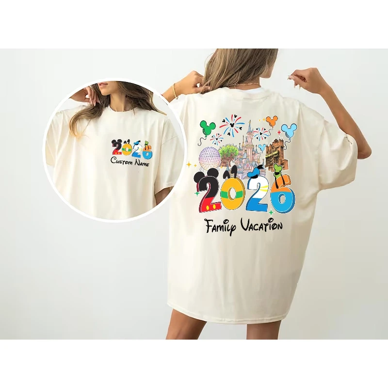 

Рубашка Disney Holiday 2026, мужская хлопковая футболка, новая летняя мода Y2K, мужская и женская уличная одежда для пар