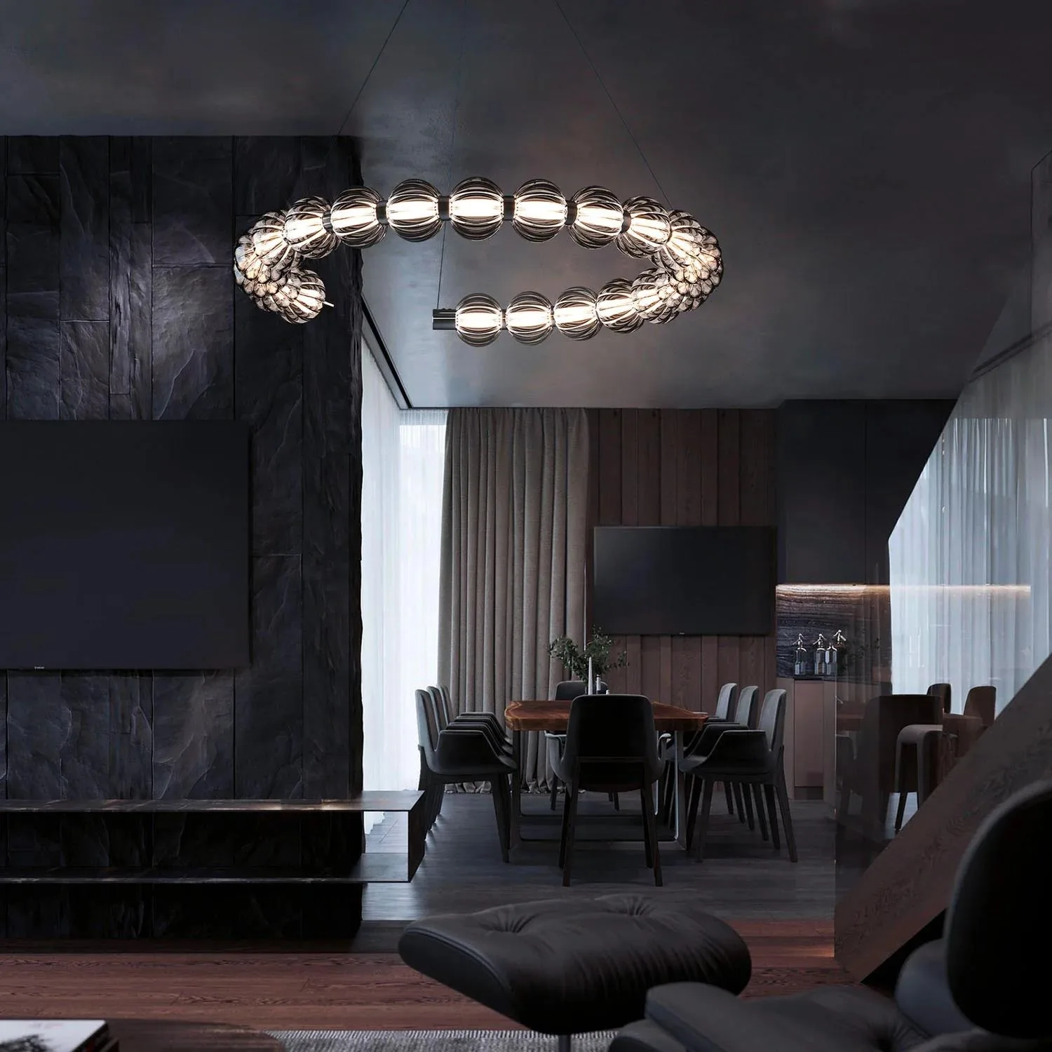 

New pearl necklace pendant light villa living room dining room bar counter bedroom glass pendant light Italian minimalist design