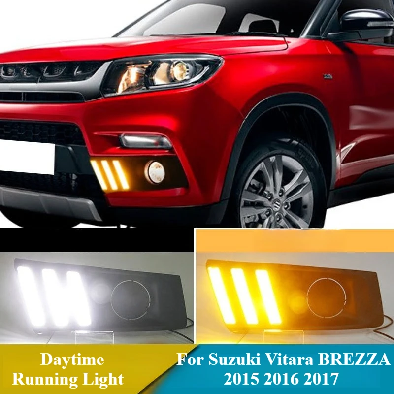 

For Suzuki Vitara BREZZA 2015 2016 2017 Car Led Daytime Running Light Yellow Steering Modified Front Fog Lamp DRL 12V Daylights