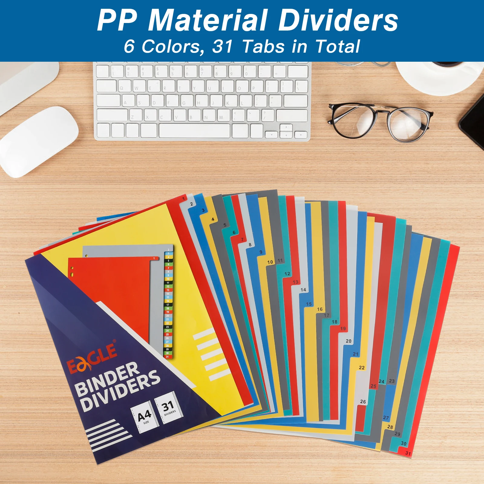 EAGLE A4 Binder Index Divider With Tabs,31 Pcs Multi-color Fit for 2/3/4/11 Ring Binder and Loose-leaf Notebook Dividers