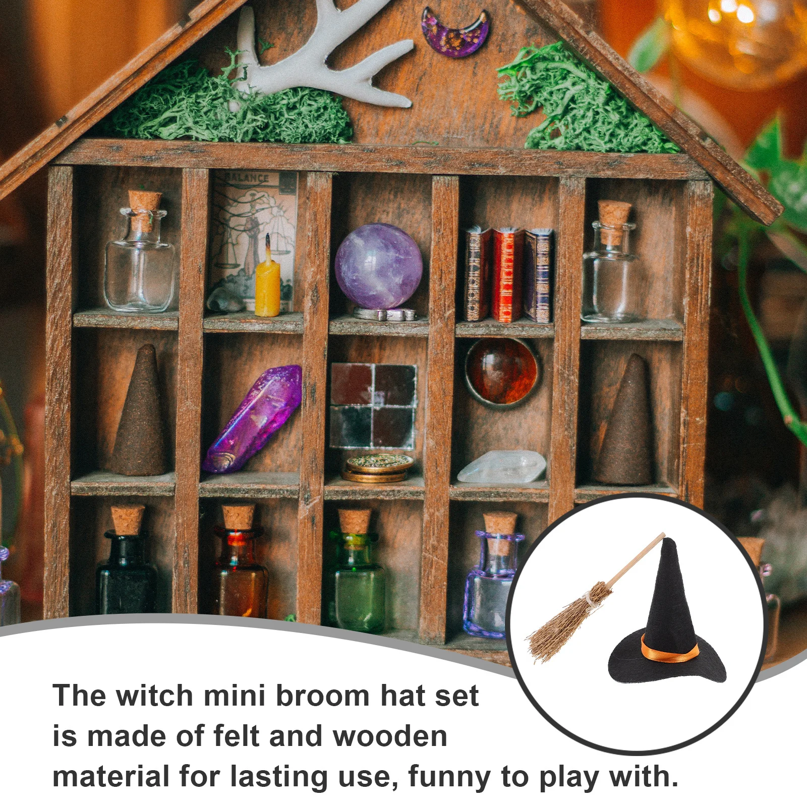 6 Zestawów Kapeluszy Mini Miotła Zestaw Dekoracji Halloween Miniaturowe Kapelusze Wiedźmy Rękodzieło Akcesoria Imprezowe Miniaturowe Kapelusze Imprezowe Miotła
