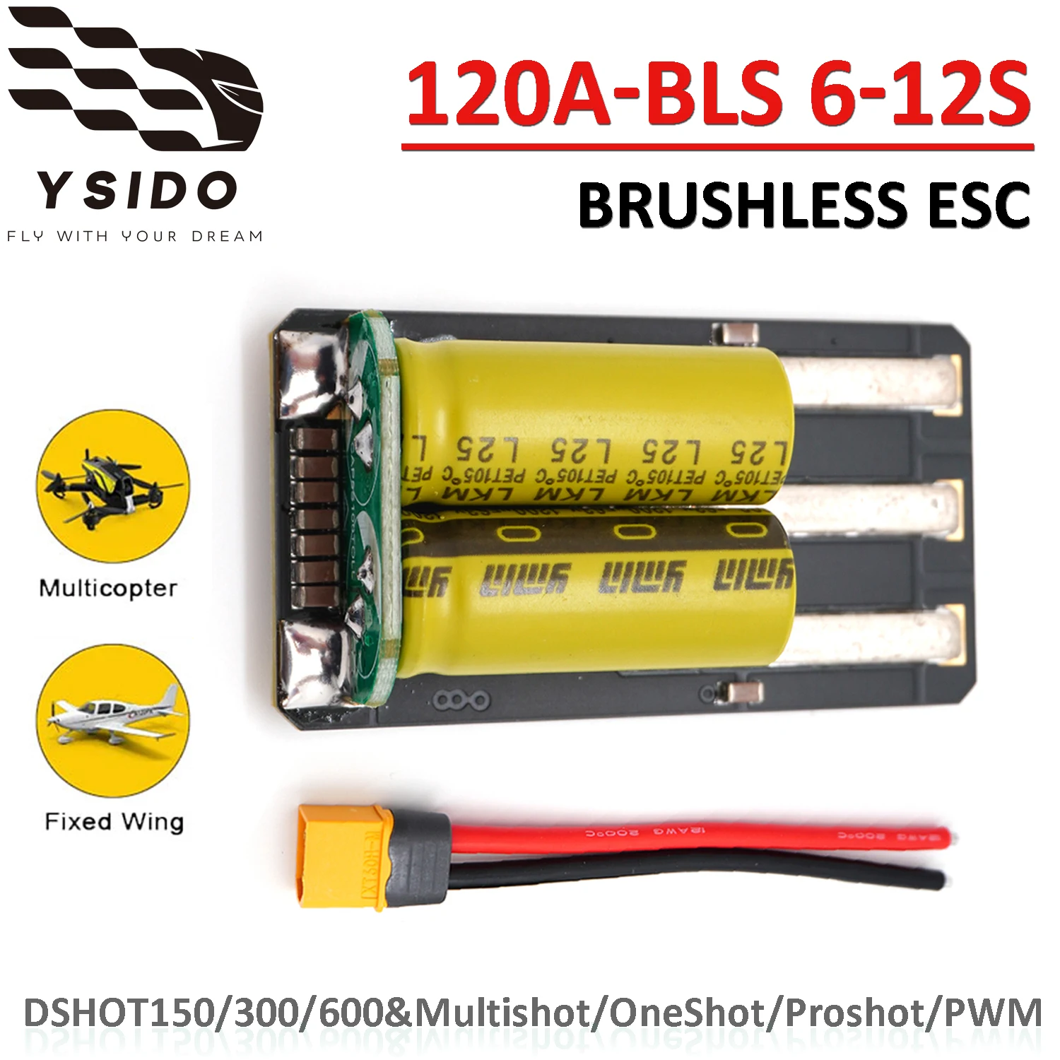 

YSIDO 120A-BLS Brushless ESC 6-12S LIPO DSHOT600 Multishot OneShot PWM With Capacitor for RC FPV Drone Freestyle Fixed-Wing Part