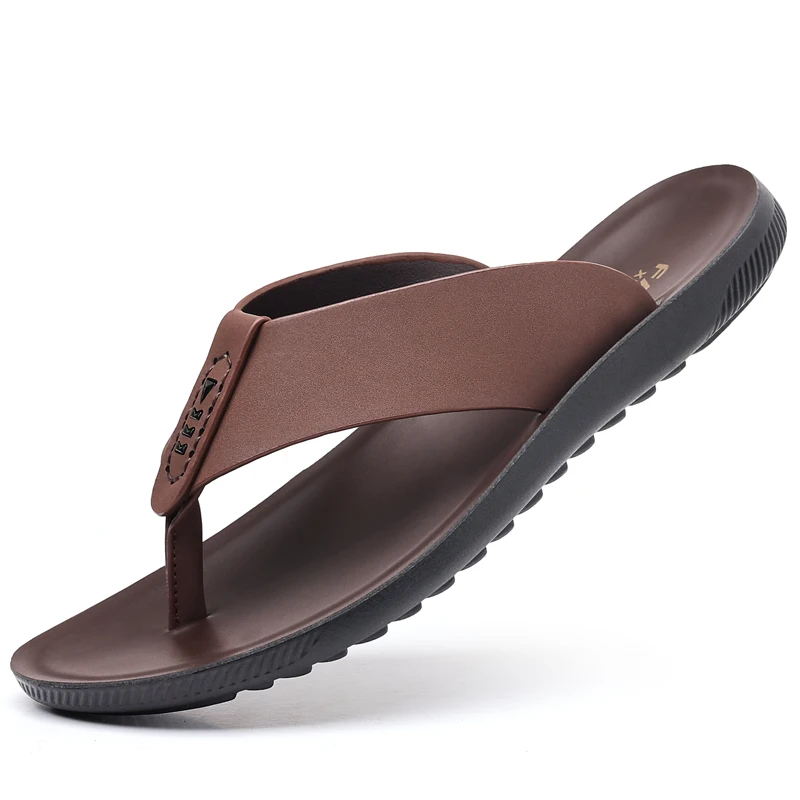 Fashion Leather flip flops Men Slippers Home Sandals PU Leather Light Men Summer Shoes Sandalias Comfort Beach Sandals Outdoor