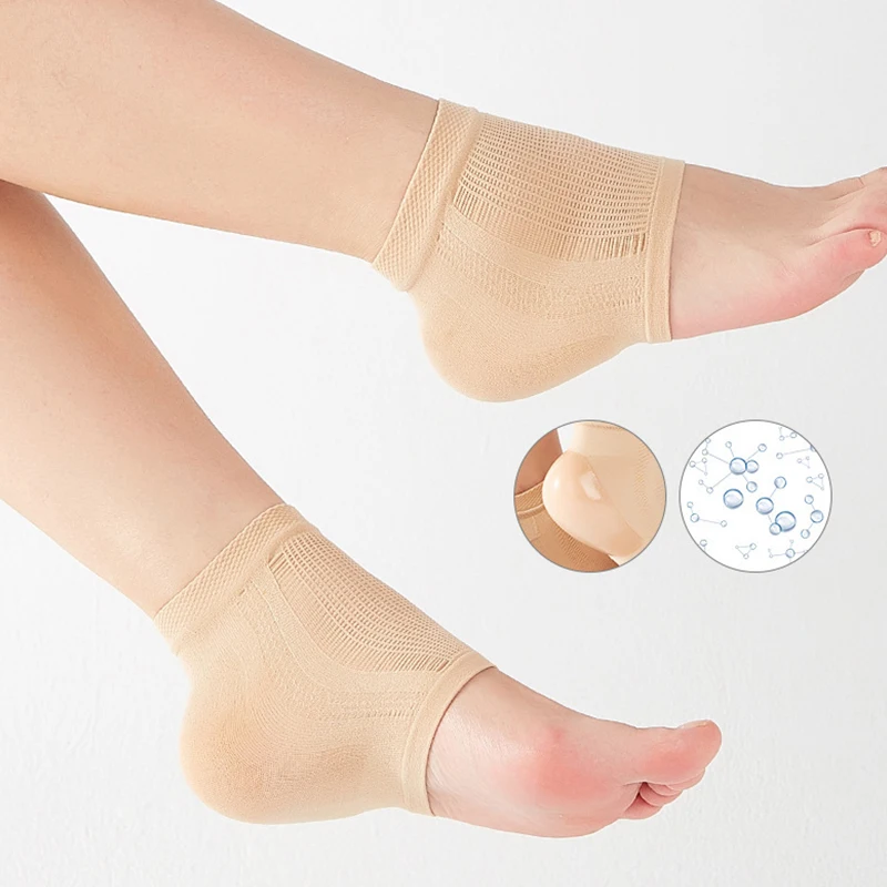 1 คู่ซิลิโคนเท้า Anti-crack Heel ถุงเท้าส้นป้องกัน Anti-DRY Moisturizing Sleeve Cracked ถุงเท้า