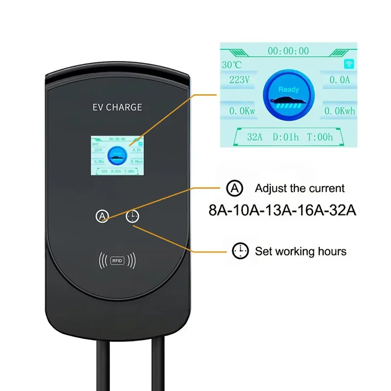 New EV Charger 22KW 3Phase Electric Vehicle Car Charging Station 32A EVSE Wallbox Wallmount Type 2 Type 1 with APP Wifi Cards